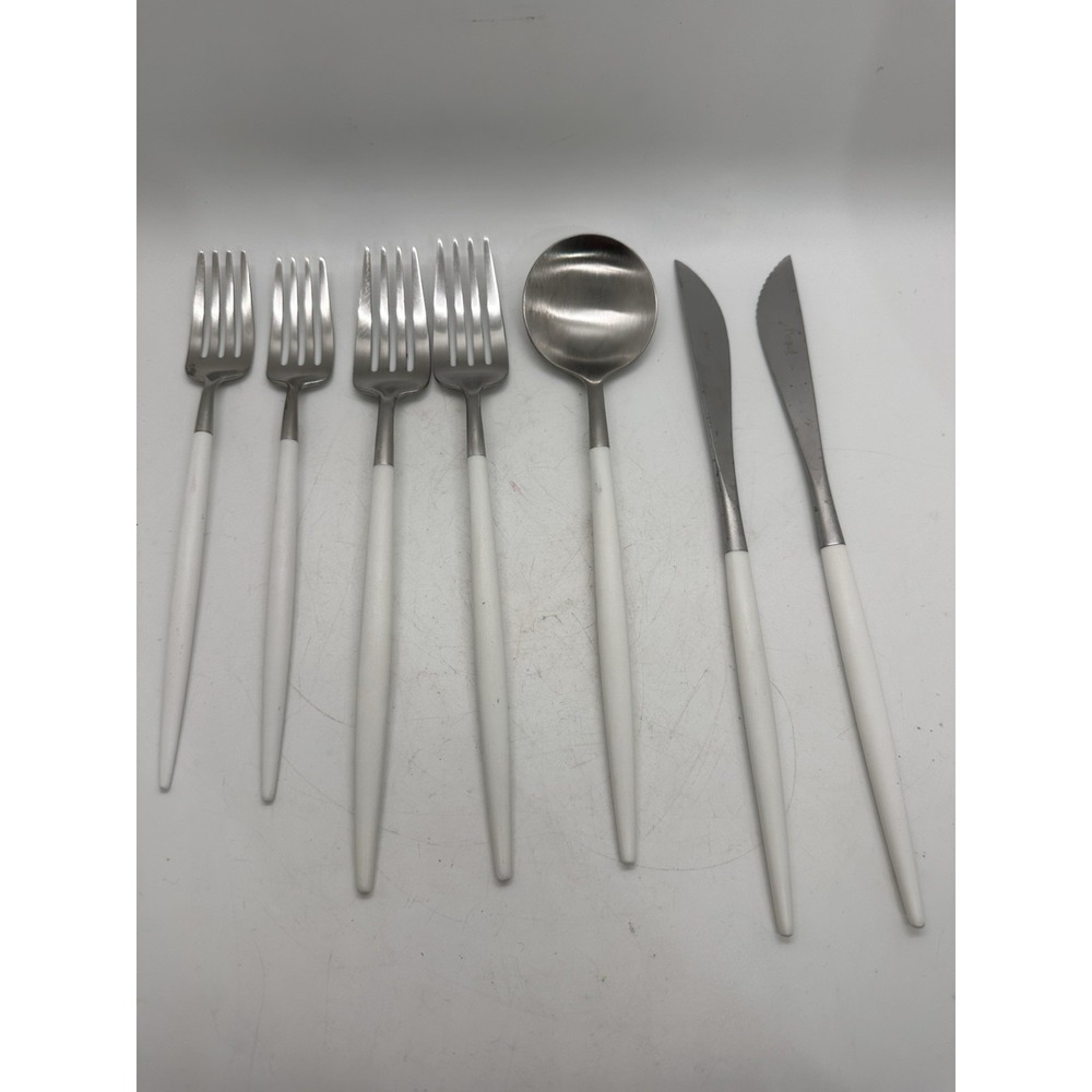 Cutipol Goa White Silver Flatware 7 Pc Lot Forks Spoon Fish Steak Knives